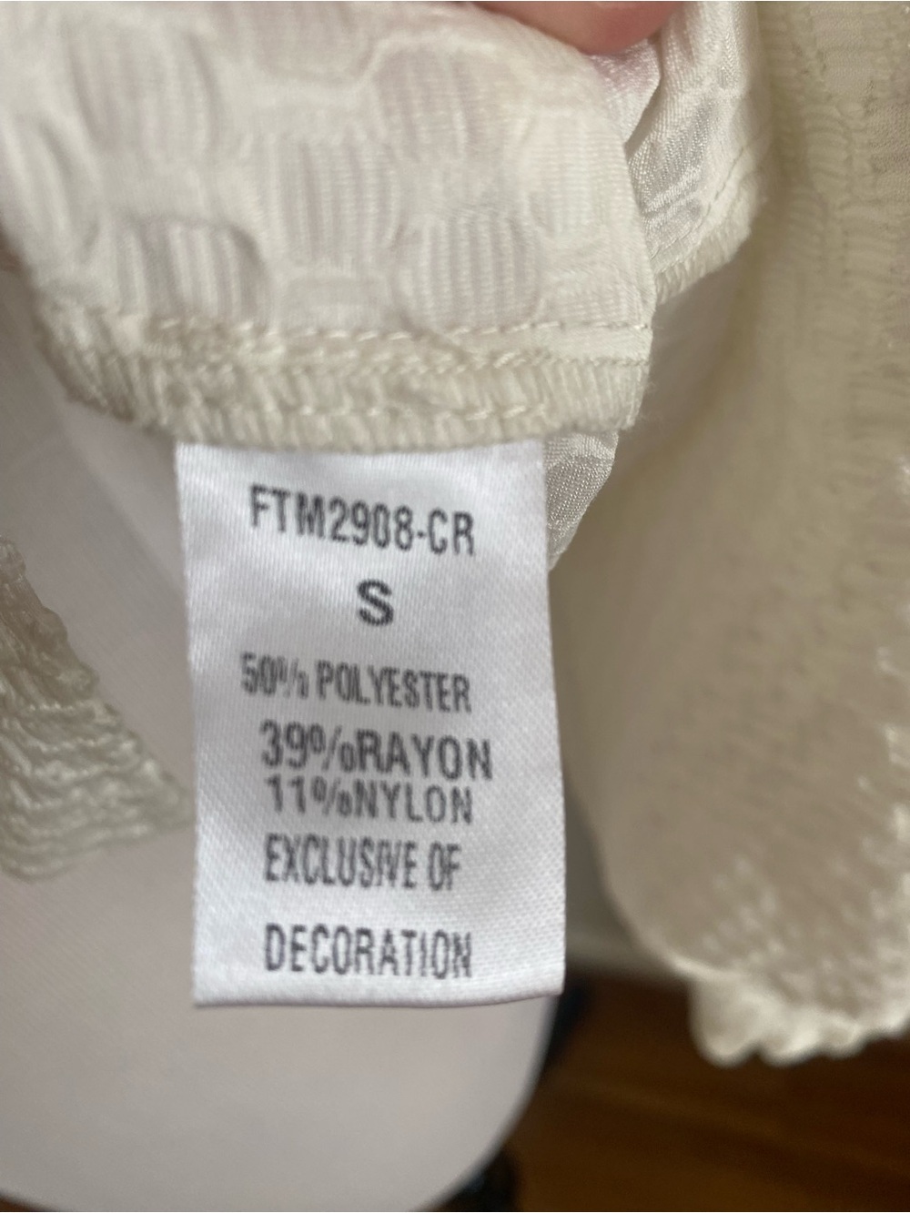 THML Cream Textured Ruffle-Neck Button Front Blouse - Picture 6 of 8